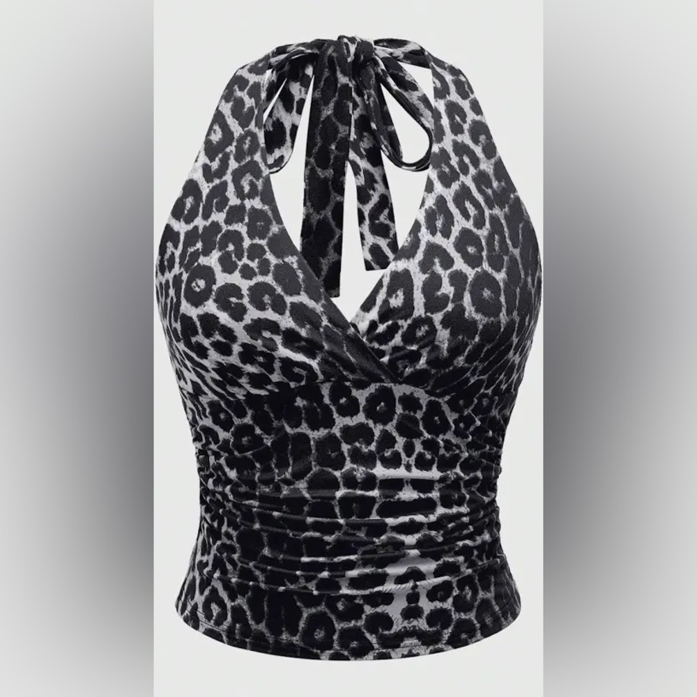ROMWE Black Leopard Print Tie-Back Tank Top
